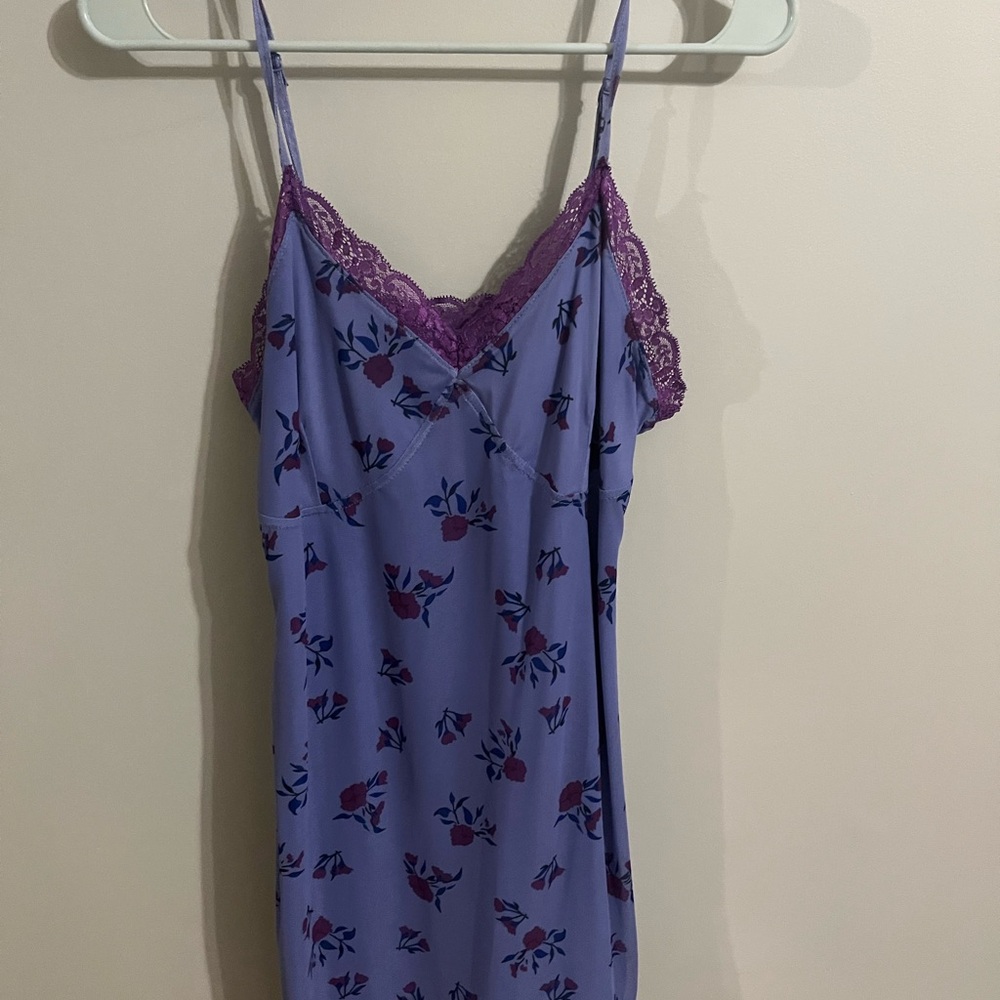 Purple Floral Lace Trim Dress